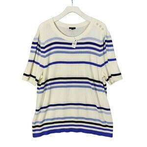 Talbots Nautical Striped Preppy Knit Button Short Sleeve Sweater Women 2X NEW